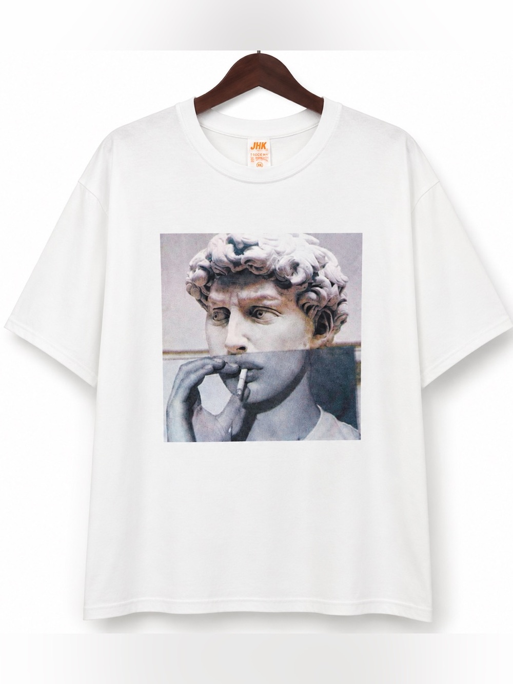 TS Ocean David Statue Graphic T-Shirt White Cotton Streetwear Tee XXL Unisex